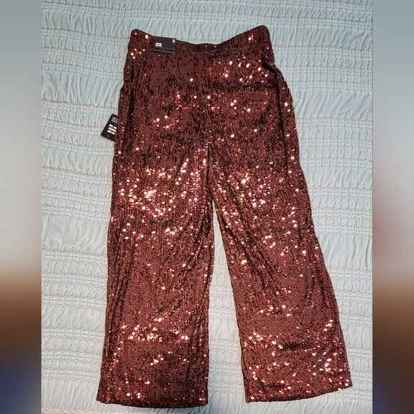 NWT Express High Waisted Sequin Pleated Cropped Pants in Rich Espresso - Small - Picture 3 of 8